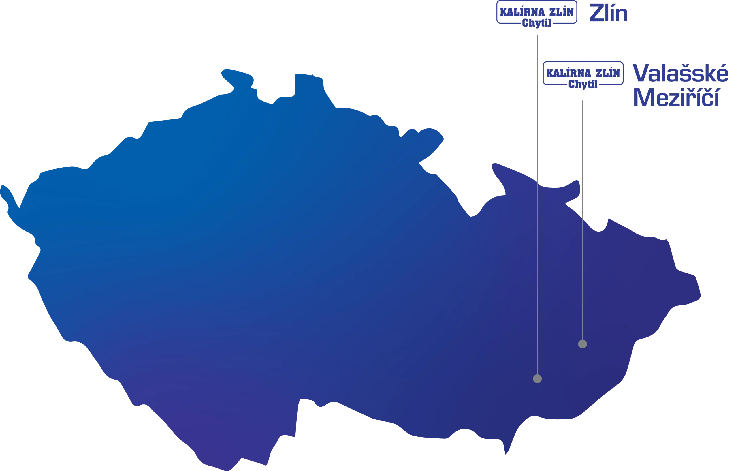 Karte der Tschechischen Republik mit den Standorten Zlín und Valašské Meziříčí